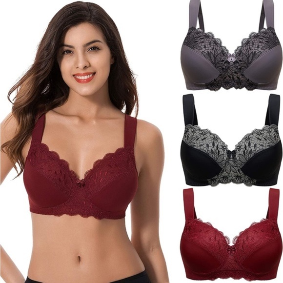 Other - 🆕 Plus Size Unlined Minimizer Wirefree Bras with Embroidery Lace-3Pack